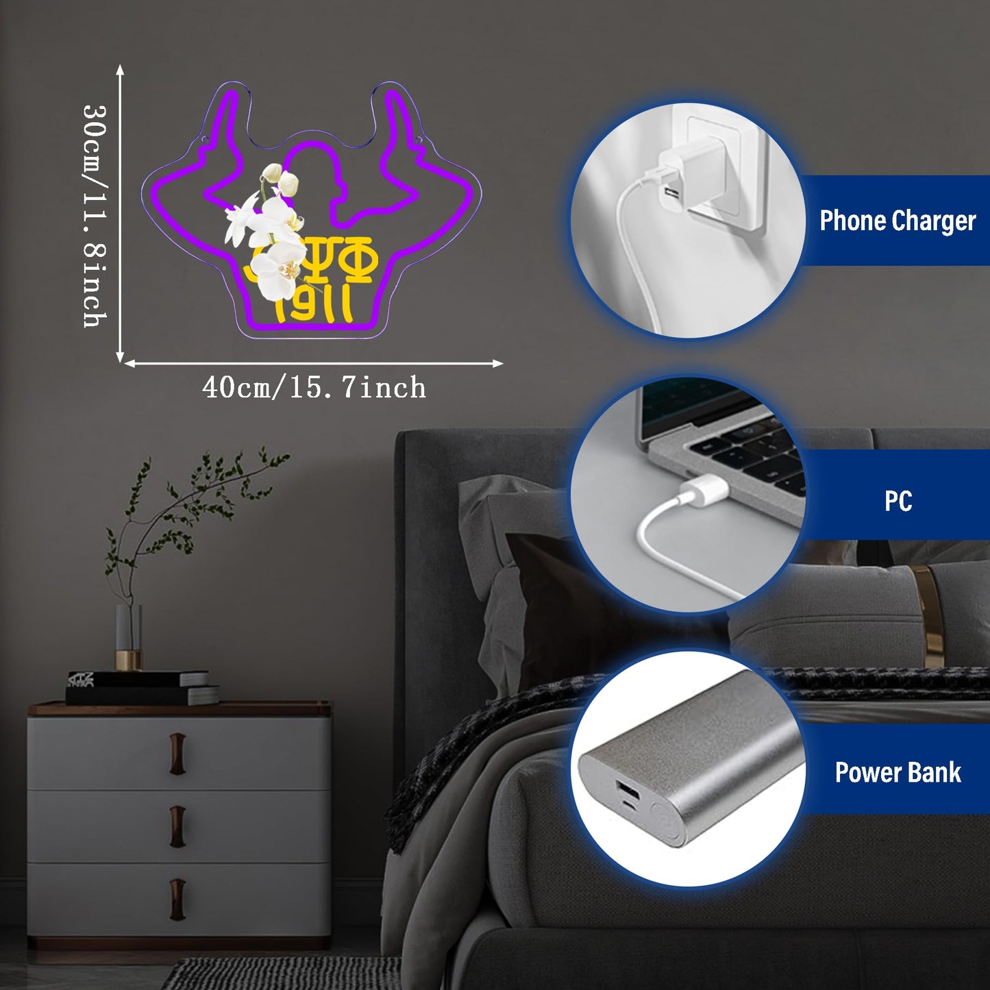 Omega Neon Light Sign Dimmable LED Greek Gesture Shape Retro Math Letter Psi Phi Neon Light, Party Bar Game Room Cinema Living Room Decor Festive Omega Birthday Holiday Gifts(15.7 * 11.8in)