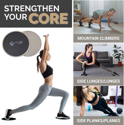 Limm Core Sliders Fitness - Exercise Sliders for Working Out, Stability, Ab, Legs & Full Body (Set of 2) - Bonus Carry Bag & Workout Ebook - Black Gym Gliding Disc Pads for Hardwood, Carpet & More
