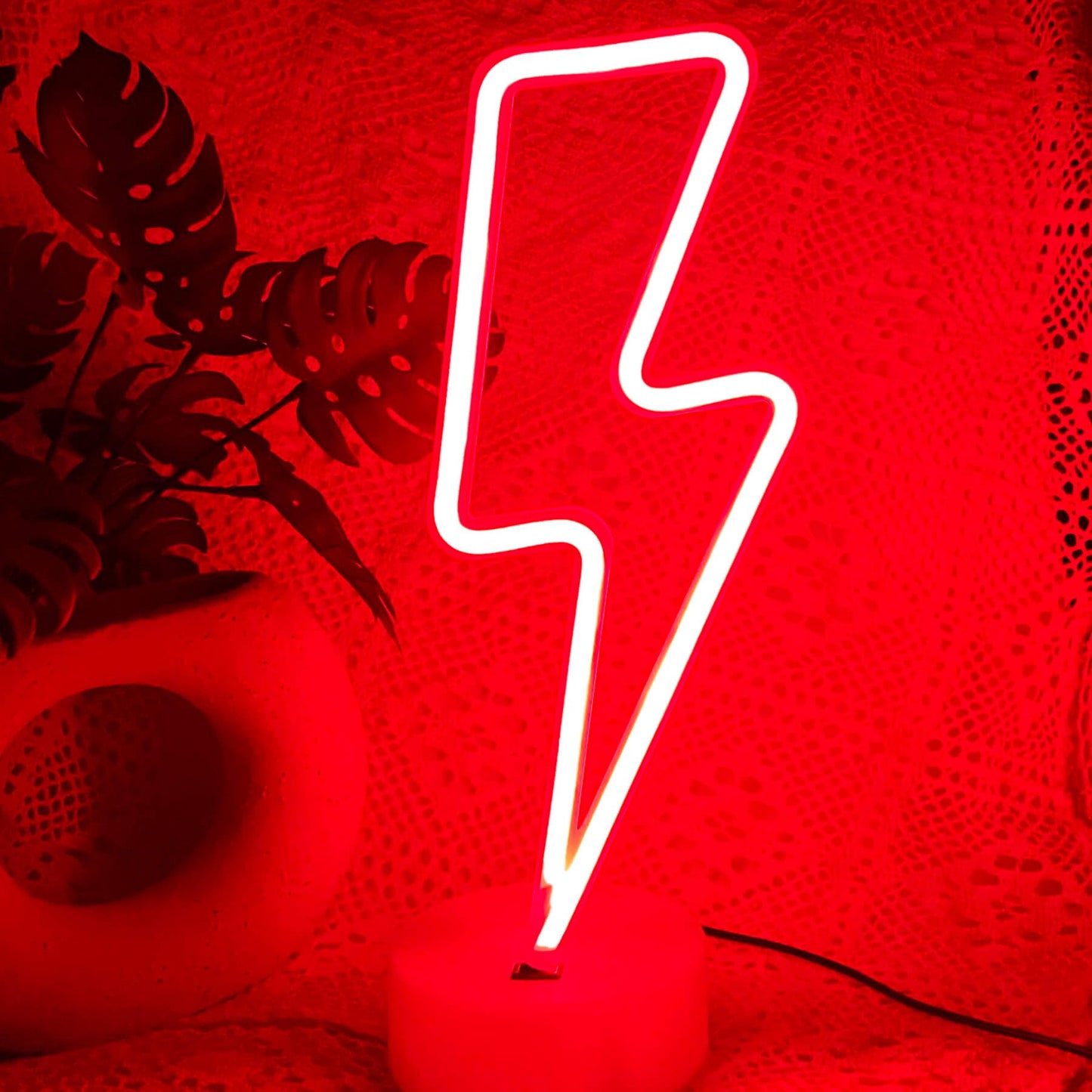 VIFULIN Lightning Bolt Neon Signs Red Lightning Neon Sign Light for Bedroom, USB/Battery Operated Thunder Lamp Neon Sign, Stand Lightning Shape LED Sign Decor for Shelf Desk Table Game Room Man Cave