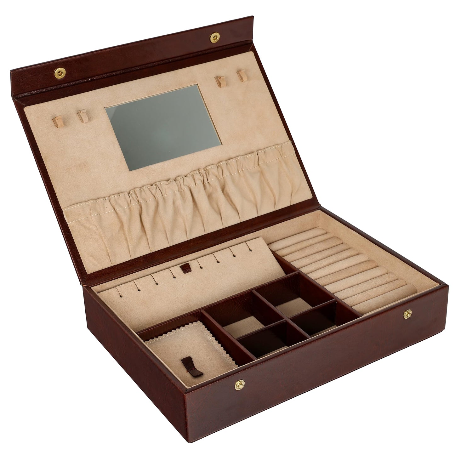 Time Resistance Leather Jewelry Box - Full Grain Leather Organizer, Accessories Storage for Women - Jewelry Case (Brown)