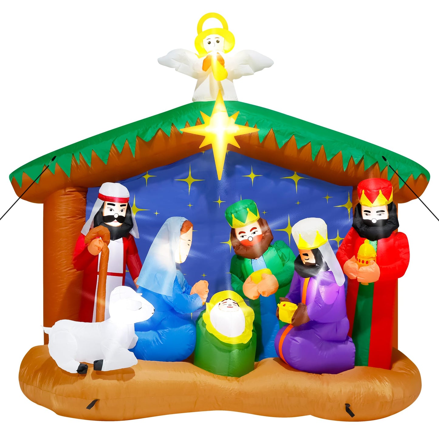8FT Christmas Inflatables Nativity Scene, Blow Up Christmas Nativity Scene, LED Lighted The Birth of Jesus Scene Inflatables Decor, Christmas Outdoor Inflatable Decor for Xmas Yard Lawn Patio