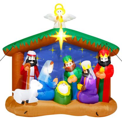 8FT Christmas Inflatables Nativity Scene, Blow Up Christmas Nativity Scene, LED Lighted The Birth of Jesus Scene Inflatables Decor, Christmas Outdoor Inflatable Decor for Xmas Yard Lawn Patio