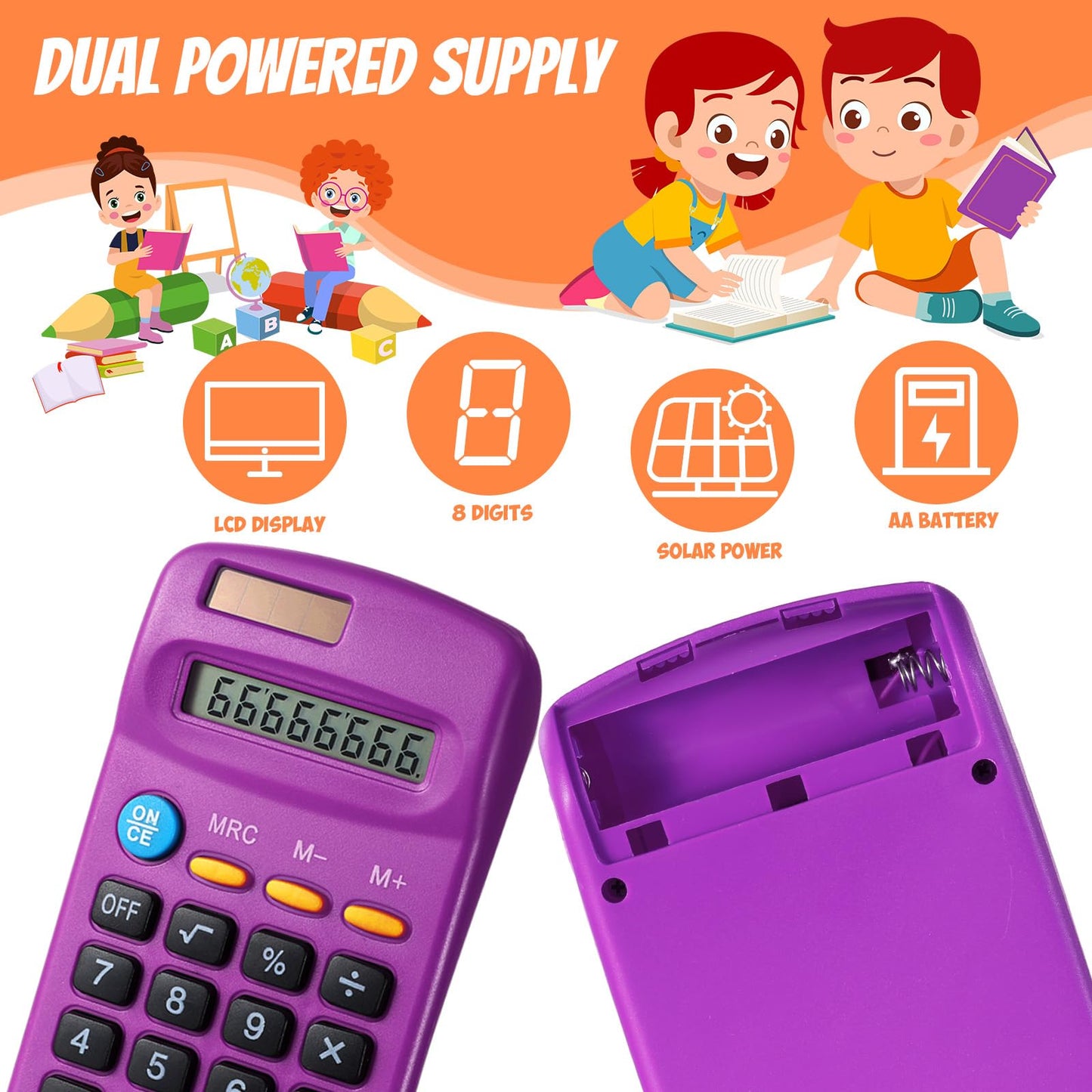 Copkim 24 Pack Student Mini Calculator for Classroom, 8-Digit Display Dual Powered Handheld Math Tools for Teachers, School Supplies and Classroom Rewards, Compact Design(Purple)