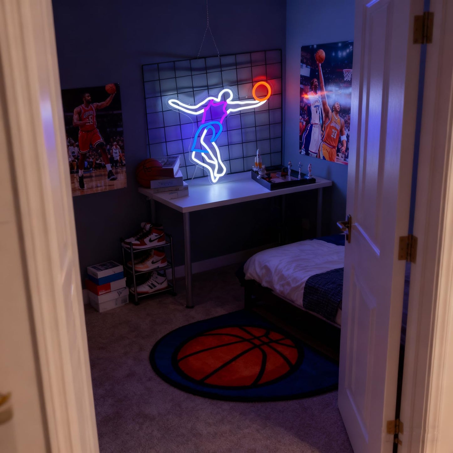 Mvorixa Basketball Neon Sign for Wall Decor, Basketball LED Sign Slam Dunk Neon Lights, Dimmable Neon Basketball Sign for Boys&Girls Game Room, Man Cave, Fan Party, Teen Bedroom & Sports Fans (15.07x12.71 in)