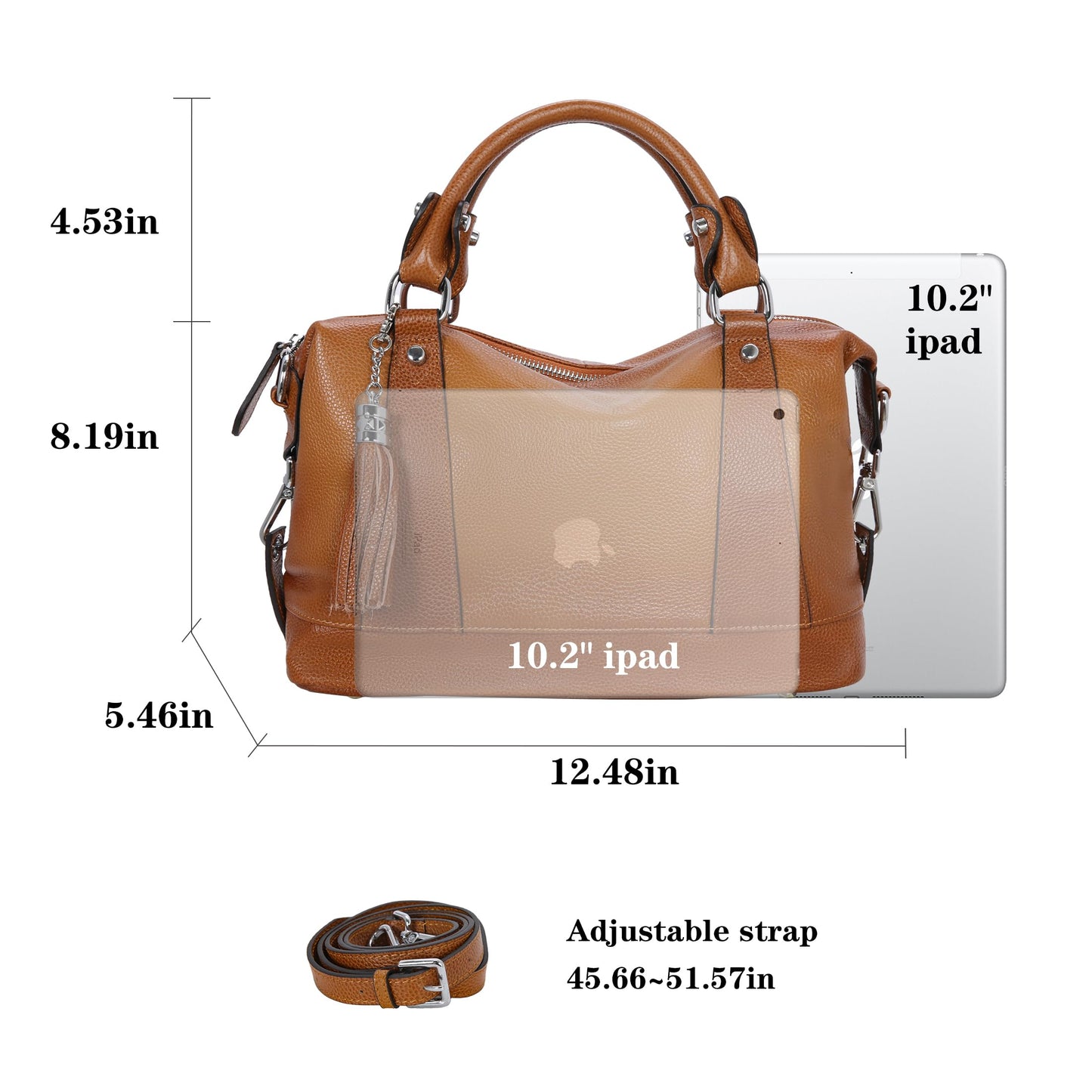 HESHE Womens Genuine Leather Handbags Purse Crossbody Satchel Tote Bags Ladies Real Leather Bags (Sorrel)