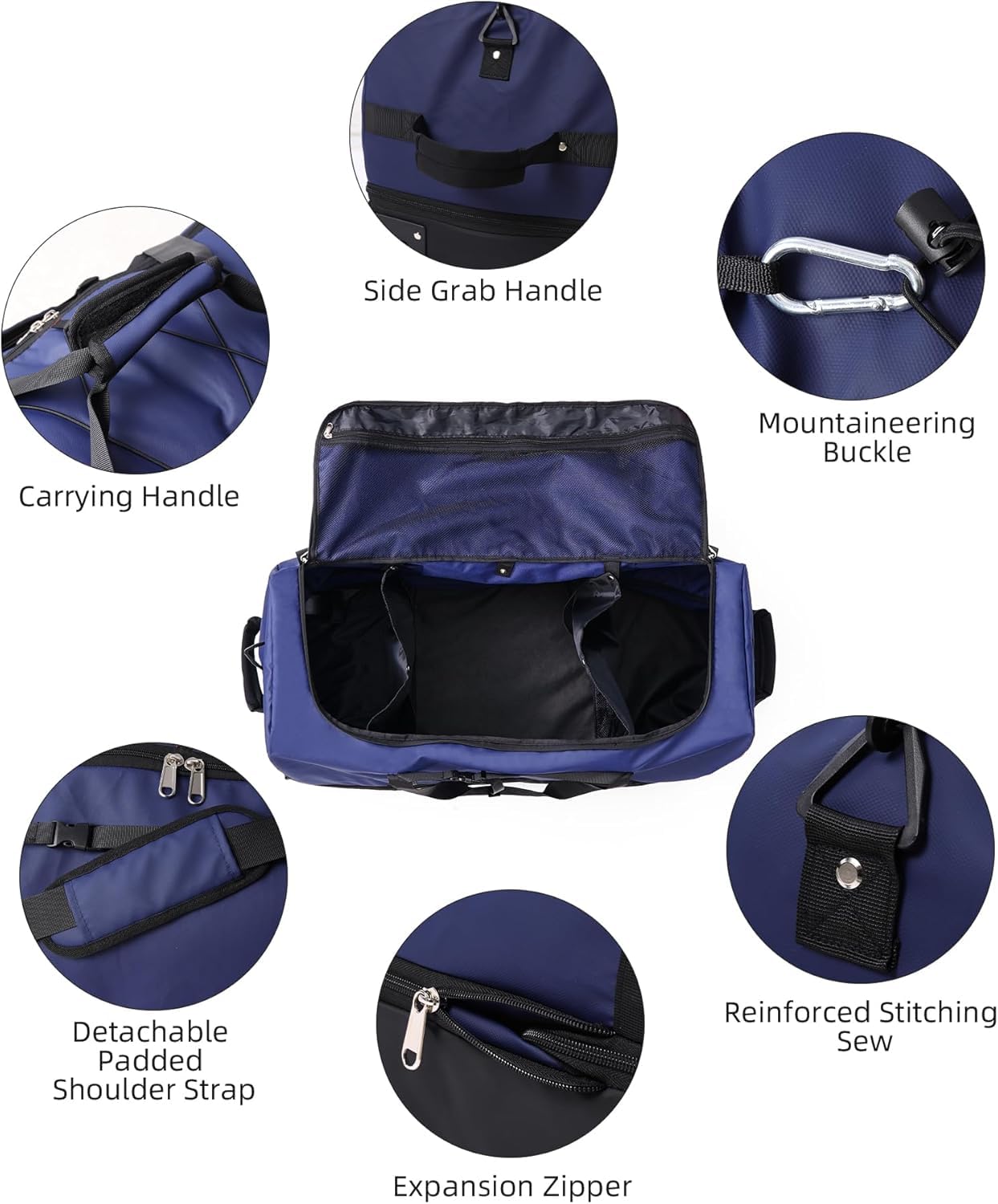 XWFB Rolling Duffle Bag with Wheels,110L/140L Expandable Soft-Sided Foldable Duffle Bag with 2 Rubber Wheels,Packable 32” Rolling Carry-On with Multi-Pockets & Compartments (Dark blue)
