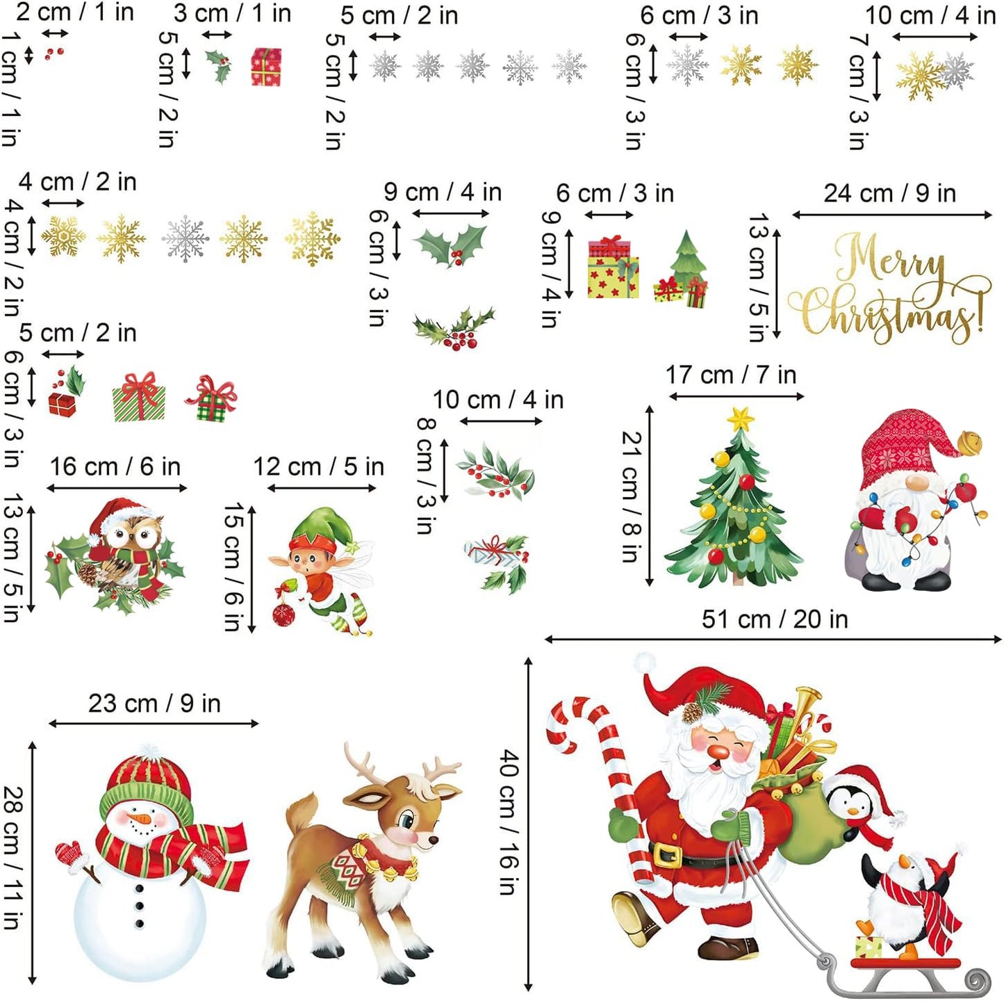 decalmile Christmas Window Wall Decals Santa Claus Elk Wall Stickers Snowman Snowflake Winter Penguin Window Clings Kids Room Home Party Shop Decorations