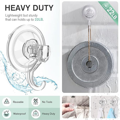 VIS'V Wreath Hanger, Large Suction Cup Wreath Hooks, Heavy Duty, 22 LB Capacity, Removable and Reusable, Clear, 6 Pcs
