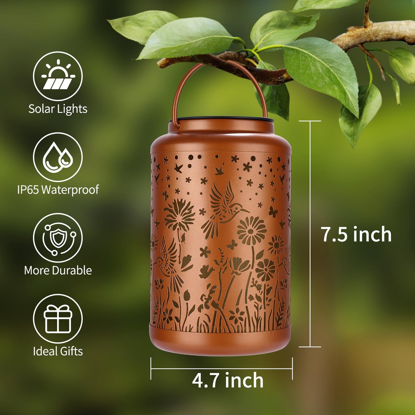 GOLFOEE Solar Lanterns Outdoor Waterproof Hummingbird Solar Lights Outdoor Waterproof for Garden, Birthday Gifts for Women Mom Grandma, Garden Lights for Backyard, Patio Decor