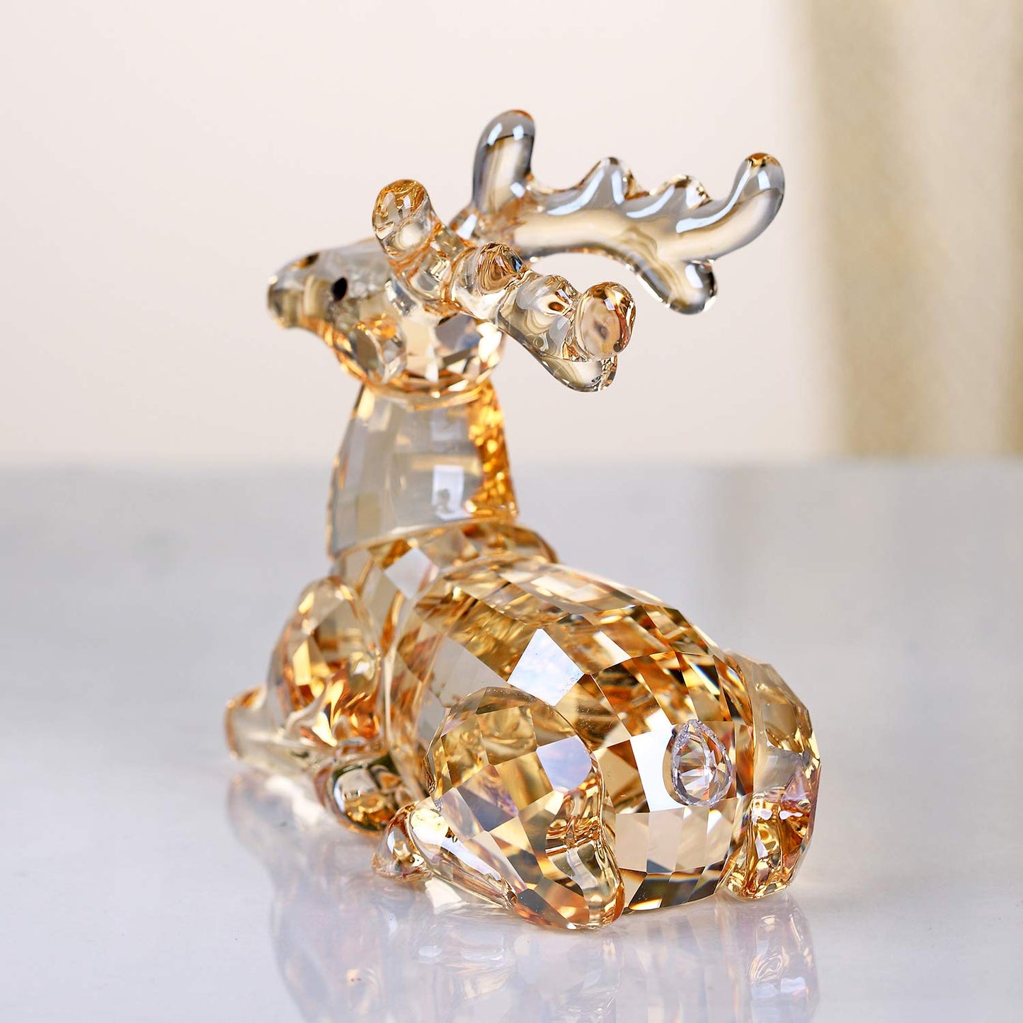 DOJOZ Crystal Deer Animals Lovely Elegant Craft Decorations for Home Ornaments Christmas Collectible Birthday Gifts Reindeer Figurines (Gold)