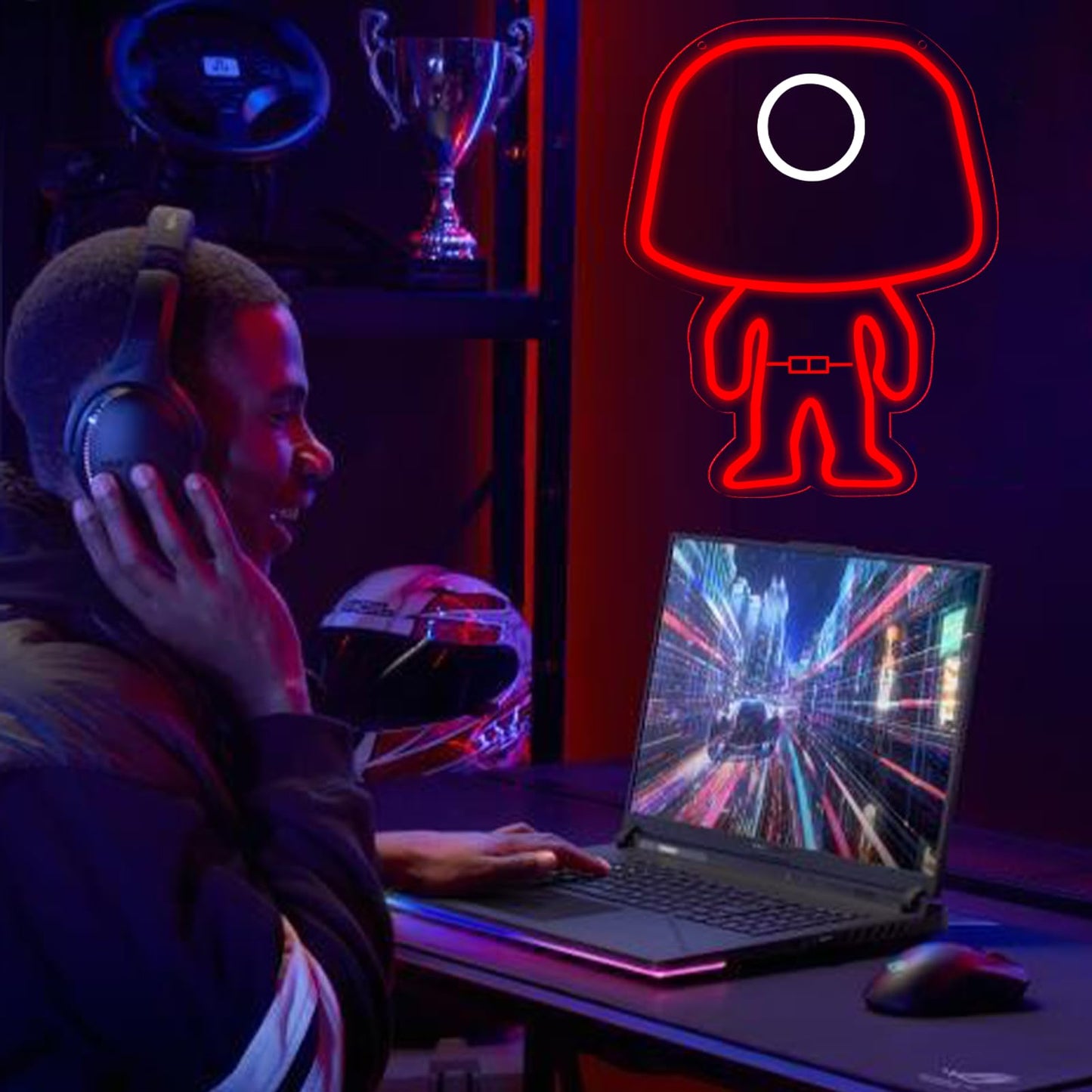 TOPQUALI Masked Worker Neon Sign for Wall Decor,Dimmable Led Neon Lights for Game Room Decorations,11.8 * 15.7Inch,Suitable for Home Bars,Game Rooms,Man Cave,Christmas Birthday Gifts