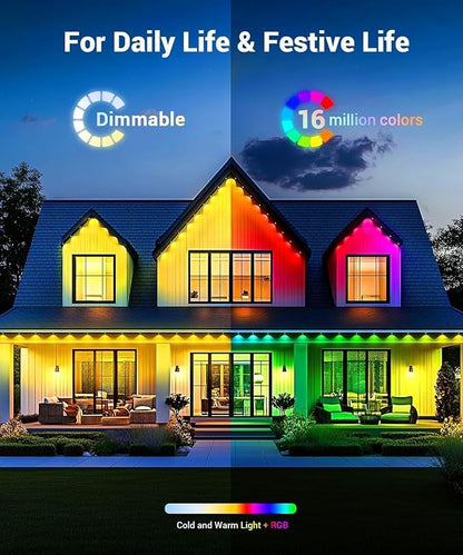 100ft Permanent Outdoor Lights for House, 2025 Smart RGB LED Outside Lights with Remote Control, IP67 Waterproof Eternity Eaves Lighting for Christmas, Halloween, Holiday, Party, Daily