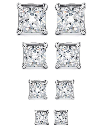 Yadoca 4 Pairs Stainless Steel Magnetic Stud Earrings for Men Women Non-Piercing Clip On Earrings Cubic Zirconia 4-7 mm