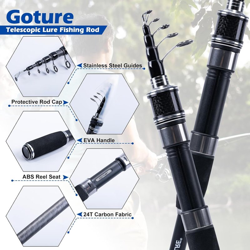 Goture Fishing Rod & Reel Combo - Red Telescopic Fishing Pole with Starter Kit & Carrier Bag | Portable 24T Travel Spinning Rod for Bass & Trout