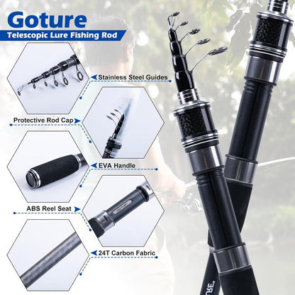 Goture Fishing Rod & Reel Combo - Red Telescopic Fishing Pole with Starter Kit & Carrier Bag | Portable 24T Travel Spinning Rod for Bass & Trout