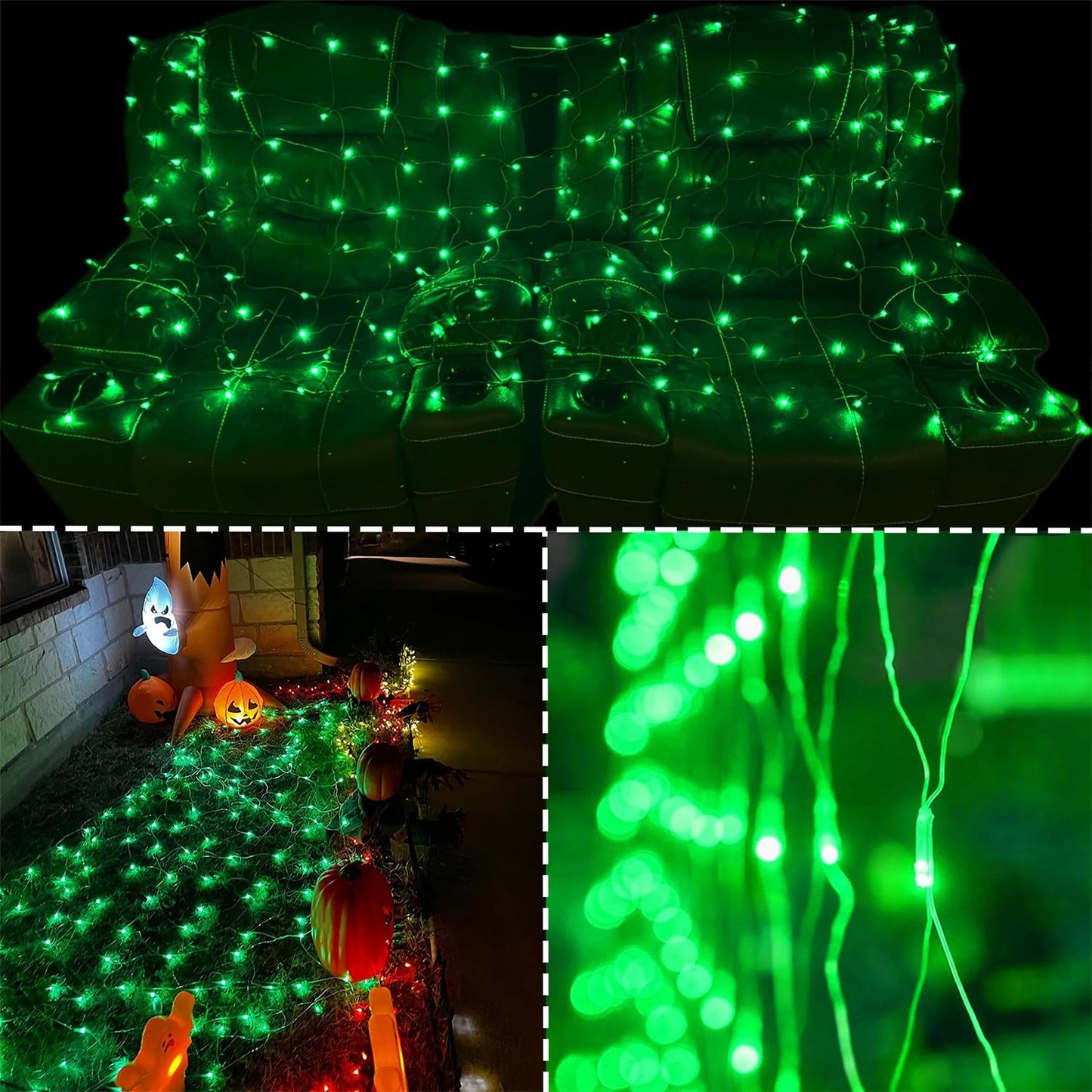 WATERGLIDE Outdoor Christmas Net Lights, 12FT x 5FT 360 LED Mesh String Light with 8 Lighting Modes, Connectable Waterproof Lights for Garden Tree Bushes, St. Patrick's Day Party Decorations, Green