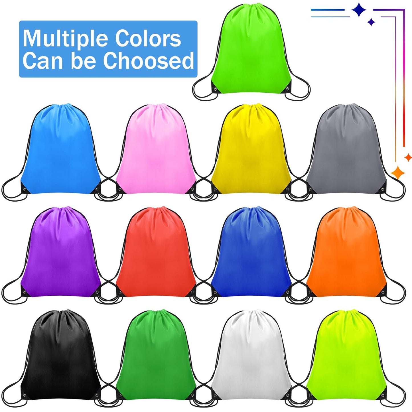 Grneric 48Pcs Drawstring Backpack Bulk Cinch Bag, Polyester Drawstring Bags for Gym Yoga Beach Camping Party(White)