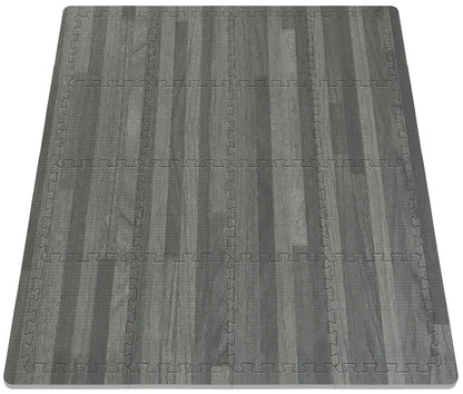 Sorbus Wood Floor Mats Foam Interlocking Mats Each Tile 1 Square Foot 3/8-Inch Thick Puzzle Wood Tiles with Borders – for Home Office Playroom Basement (16 Tiles 16 Sq ft, Wood Grain - Gray)