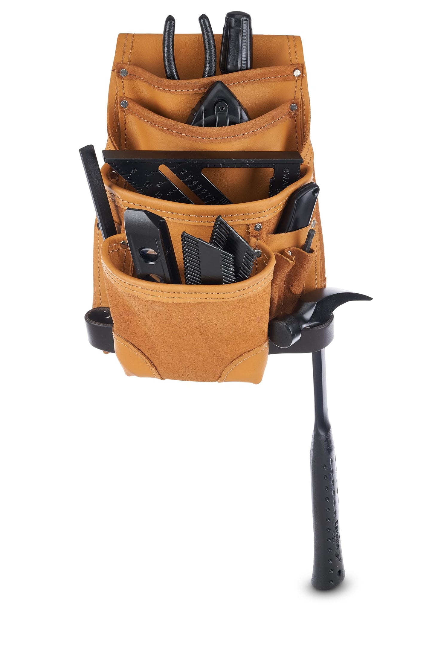 AWP Genuine Leather Premium Tool Pouch Multi-Pocket Organizer for Electricians, Compatible with Work Belts Up to 3 Inches Wide, Professional Tool Box for Efficient Organization, Tan | LT-683-3