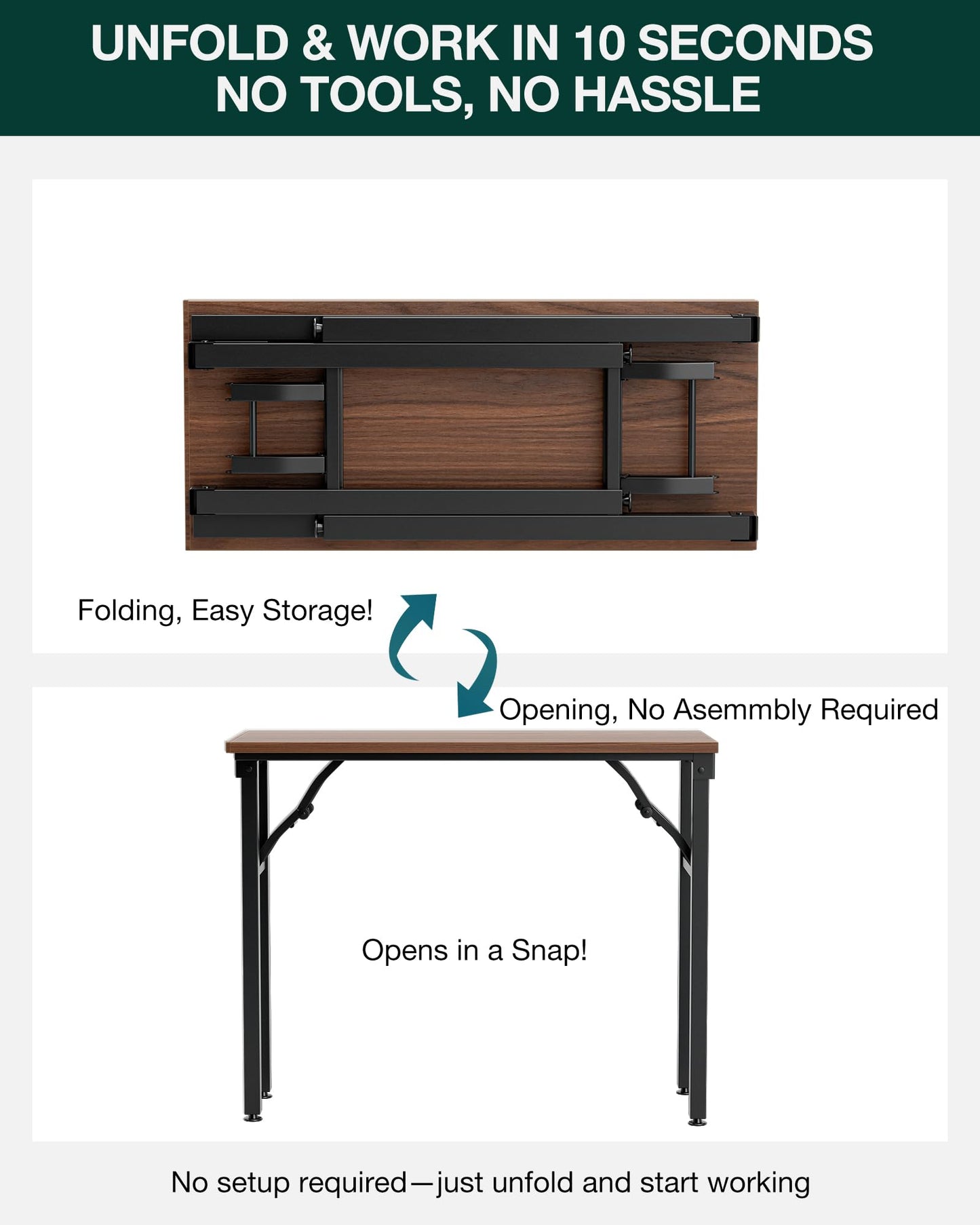 Frylr Small Folding Computer Desk – Portable 35.8 Inch Foldable Laptop Table, No-Assembly, Collapsible and Compact for Easy Storage, Lightweight for Small Spaces, Craft and Study Use, Dark Walnut