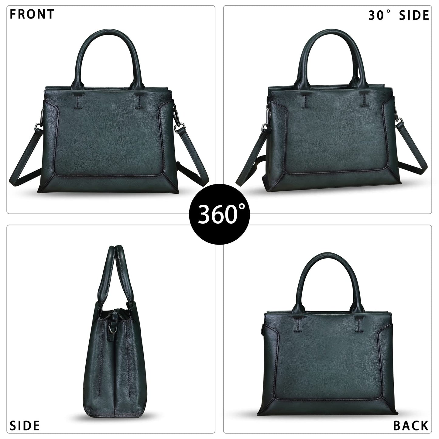 Genuine Leather Satchel for Women Leather Handbag Top Handle Bags Handmade Purse Crossbody Handbags Tote Bag (Darkgrey)