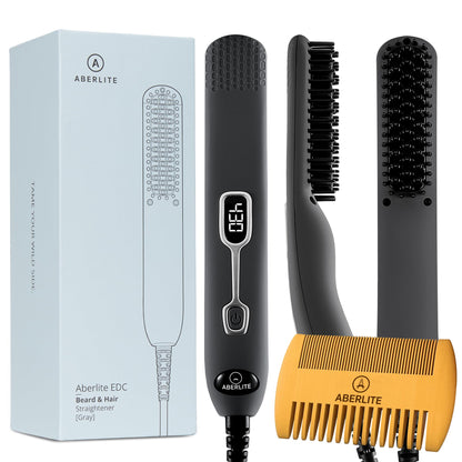 Aberlite EDC - Men's Professional Heated Beard Straightening Brush and Grooming Tool (for 0.5 inch plus Beards) (Black)