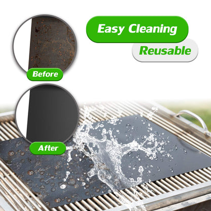 Renook Grill Mat Set of 6-100% Non-Stick Reusable Mats for Gas, Charcoal or Electric Grills - Easy to Clean - 15.75 x 13-Inch, Black