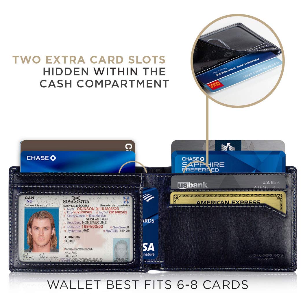 SERMAN BRANDS Mens Slim Bifold Wallet RFID Blocking Minimalist Front Pocket Full Grain Leather Wallets for Men - Thin & Stylish (Atlantic Blue Elite)