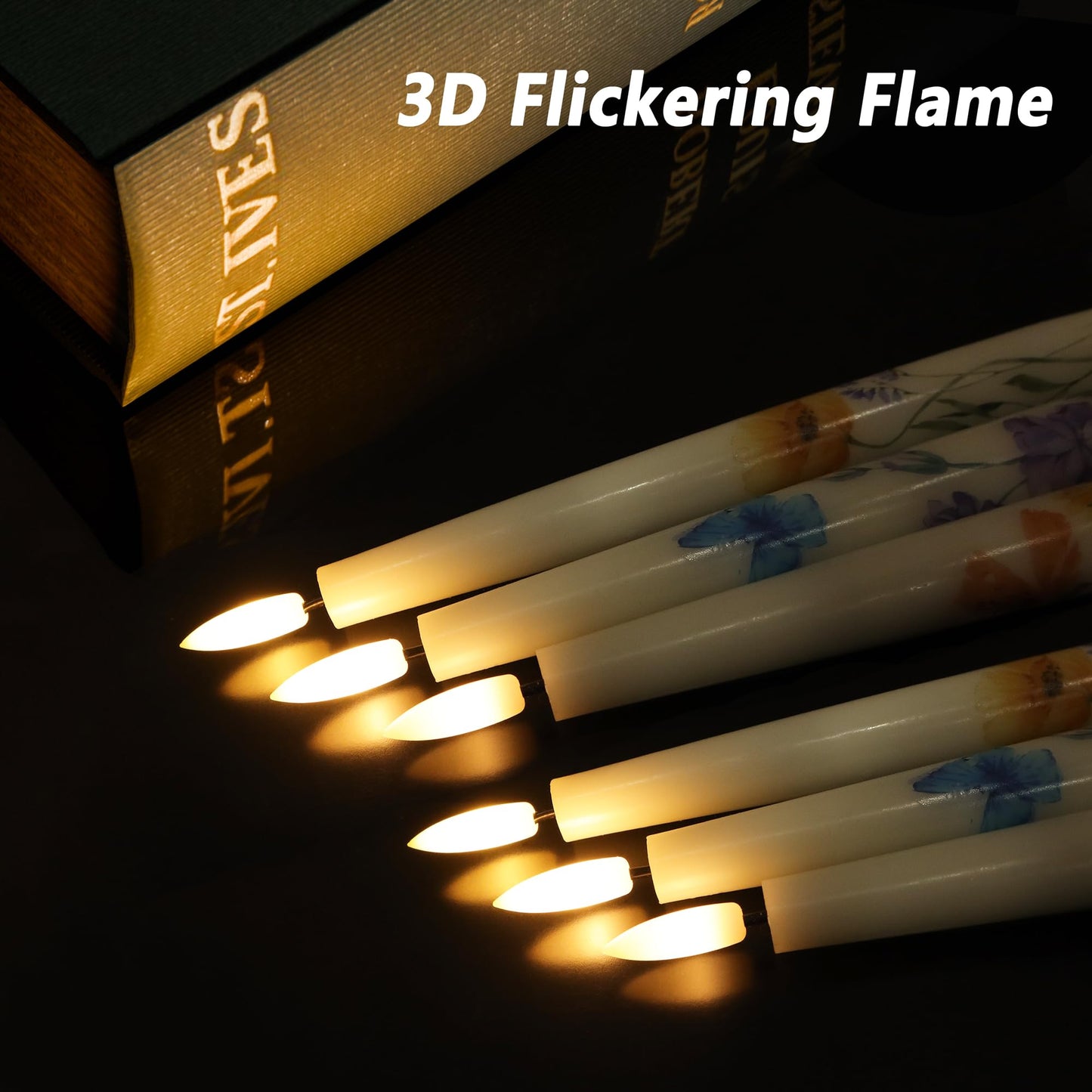 AFINETH Spring Flameless Taper Candles with Flowers, 9.6" Real Wax LED Candles with Remote, 3 Pack Flickering Candlesticks Battery Operated, Fake Candle for Home, Wedding, Party Decor