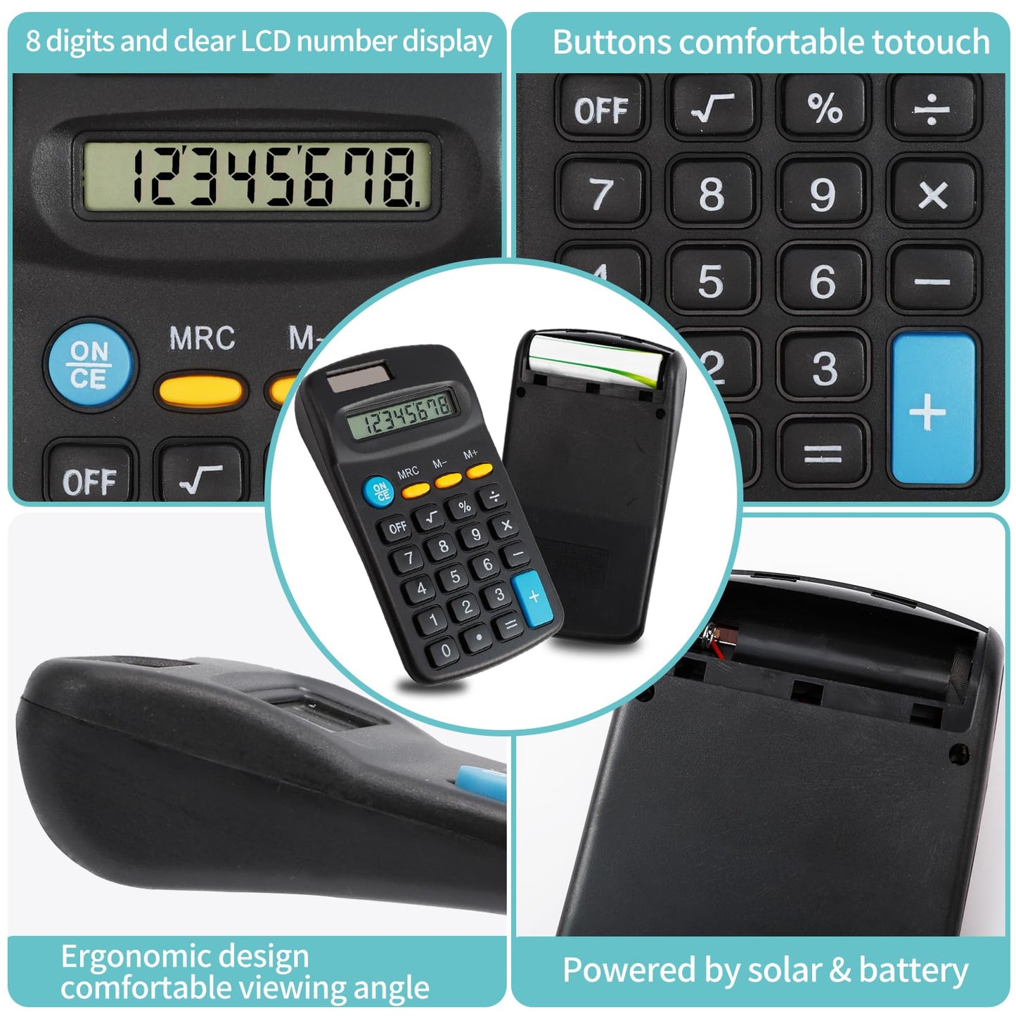 Dyrfolm 24 Pieces Pocket Size Mini Calculators,Pocket Calculator,Solar Battery Dual Power Desktop Calculators,8 Digit Display Basic Calculator for Students Kids Home Office(Black)