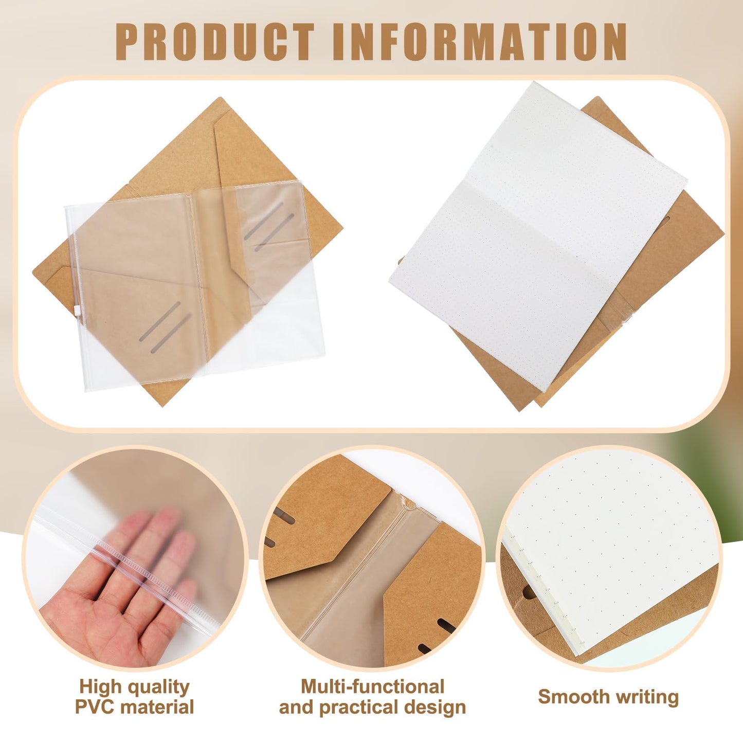 Thenshop 5 Pcs Notebook Accessories Kit for Travelers Include Dot Grid Kraft Paper Notebooks, Travel Kraft File Folder, Zipper Case, Pen Holder, Binder Clip and Elastic Bands Travel Accessories