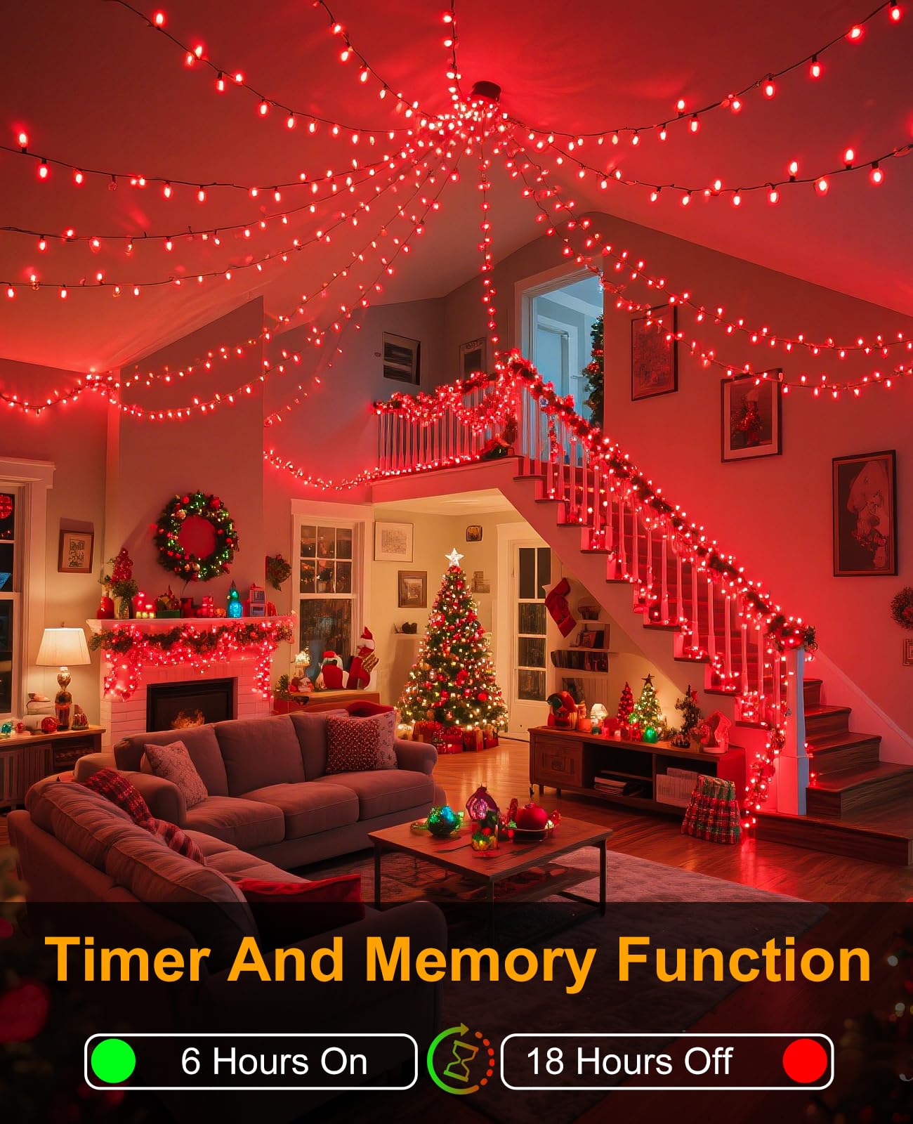 XmasBokeh Red Christmas String Lights, 40FT 120 LED Christmas Lights Outdoor Indoor Waterproof with 8 Modes, Plug in Connectable String Lights for Outside Home Garden Patio Party Holiday Decor