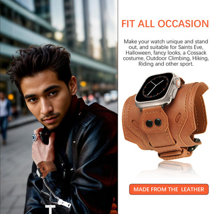 VIQIV Leather Band Compatible with Apple Watch 45mm for Men 44mm 42mm 41mm 40mm 38mm 46mm 49mm SE Bands Women, Cuff Bracelet Wide Sport Straps Wristband for Iwatch Series 10 9 8 7 6 5 4 3 SE SE2 Ultra 2 ,Brown 44/45/46/49/42MM(Series 3 2 1)