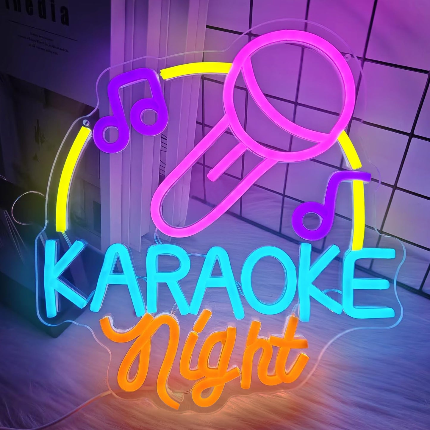 Karaoke Neon Sign Dimmable Led Karaoke Party Neon Lights Signs for Man Cave, USB Powered Karaoke Bar Neon Signs Music Decoration for Live, Wall, Party