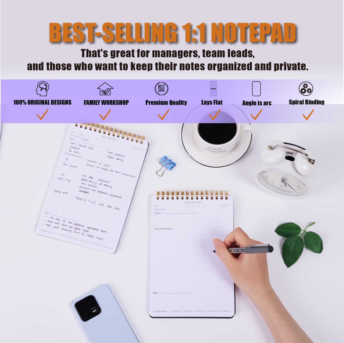 Meeting Notebook for Work with Action Plan - A5 Perfect Spiral Notepad for Team Leads to Professionally Manage Business Projects - 54 Sheets TO Keep Notes Organized & Productive-Black-A5