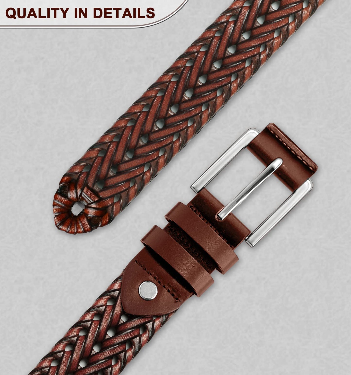 BULLIANT Mens Belts,Leather Woven Braided Belts for Gift Men Casual Jeans Golf(Light Brown,32"-36" Waist Adjustable)