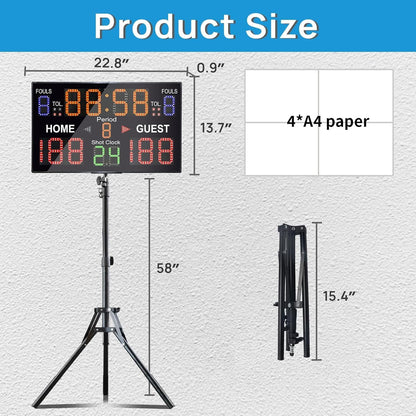 YZ LED Basketball Scoreboard with Shot Clock, Digital Scoreboard with Remote, Electronic Scoreboard with Timer Clock, Digital Score Keeper Outdoor (with Stand)
