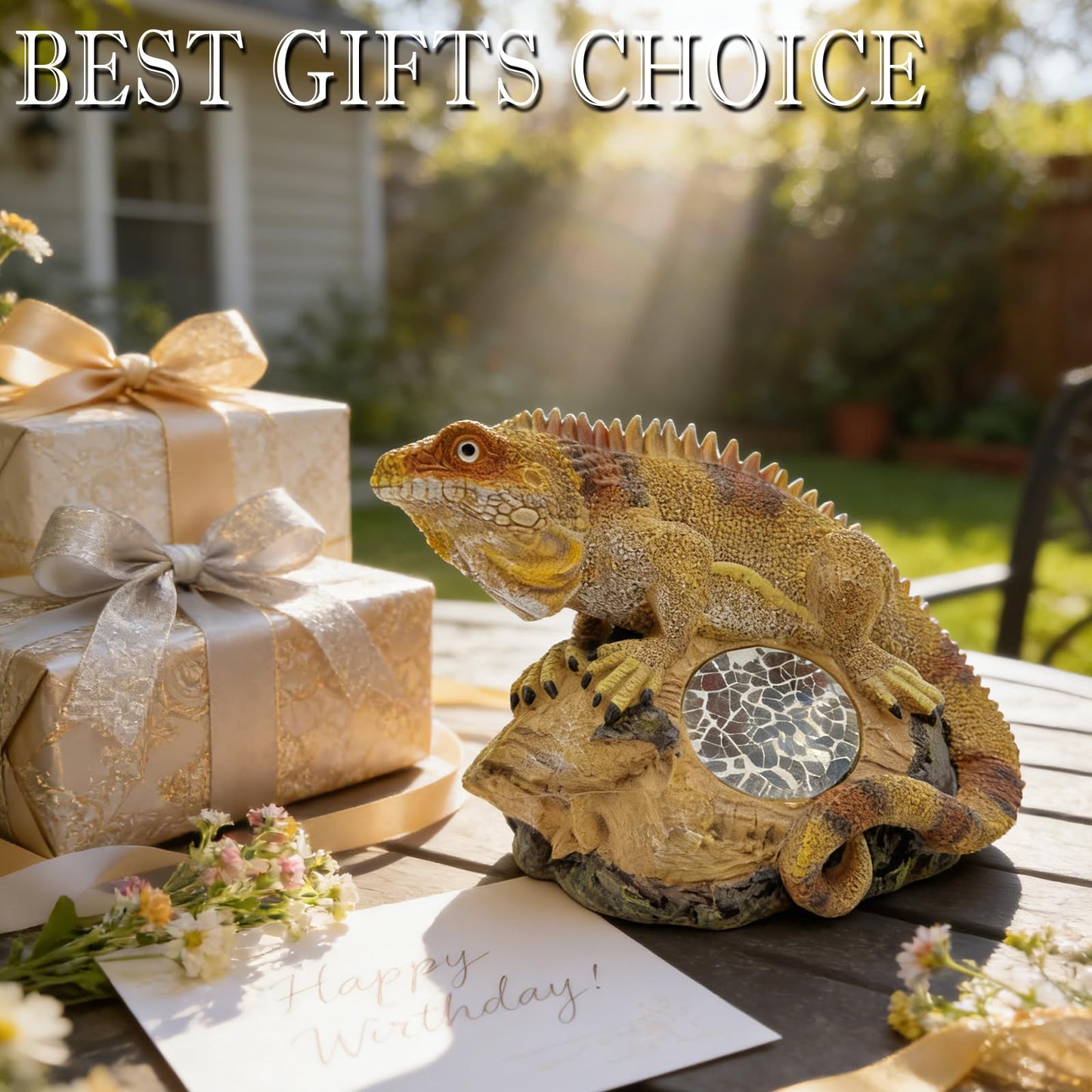 Vasesun Solar Iguana Garden Statues Decor for Outdoor, Khaki Iguana Figurine Lights for Lawn Patio Yard Decoration - Unique Christmas Housewarming Gifts for Grandma Wowen Mom