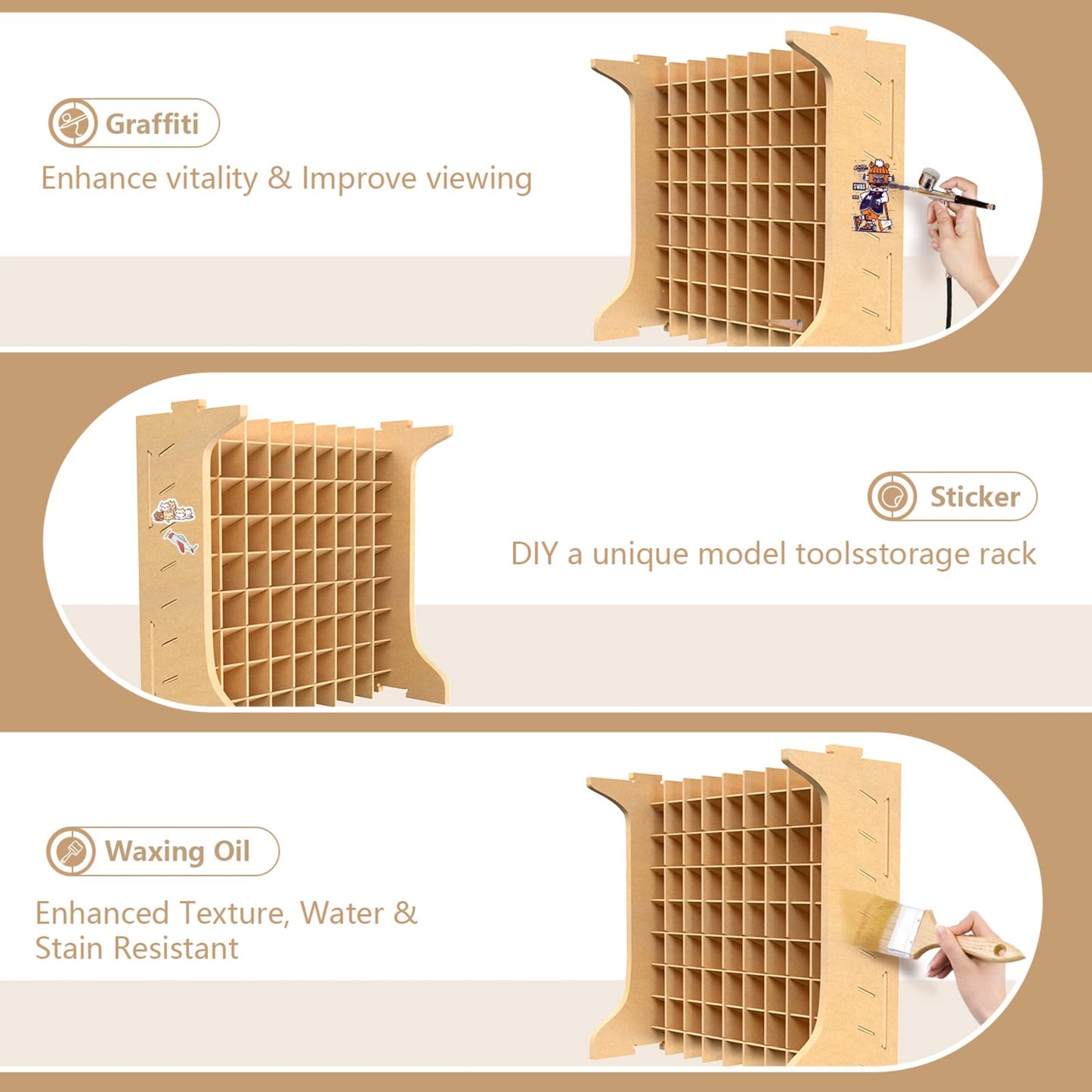 Bucasso Large Capacity Plastic Model Tool Storage Paint Rack - Holds 72 Pieces, Compatible with Vallejo Modular Paint Rack, MDF Material, GK12