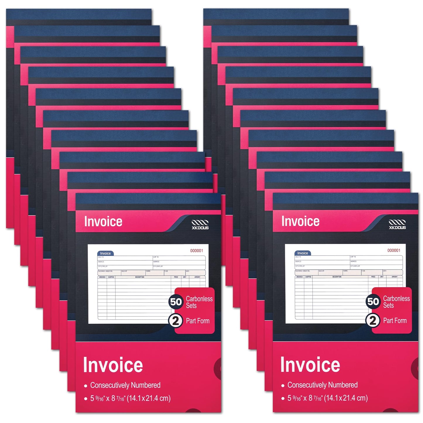 XKDOUS 20 Pack Invoice Book, 2-Part Carbonless, 5-9/16" x 8-7/16" Invoice Receipt Book for Small Business, 50 Sets per Book