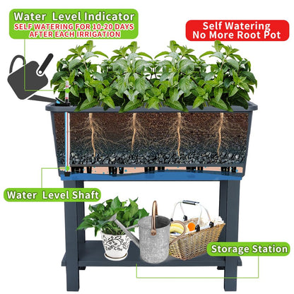 Megawodar 3 Pcs Self Watering Elevated Raised Garden Bed, Large Outdoor Plastic Planter Box Big Flower Plant Pot for Planting Flowers Vegetables and Herbs (3, Dark Grey)