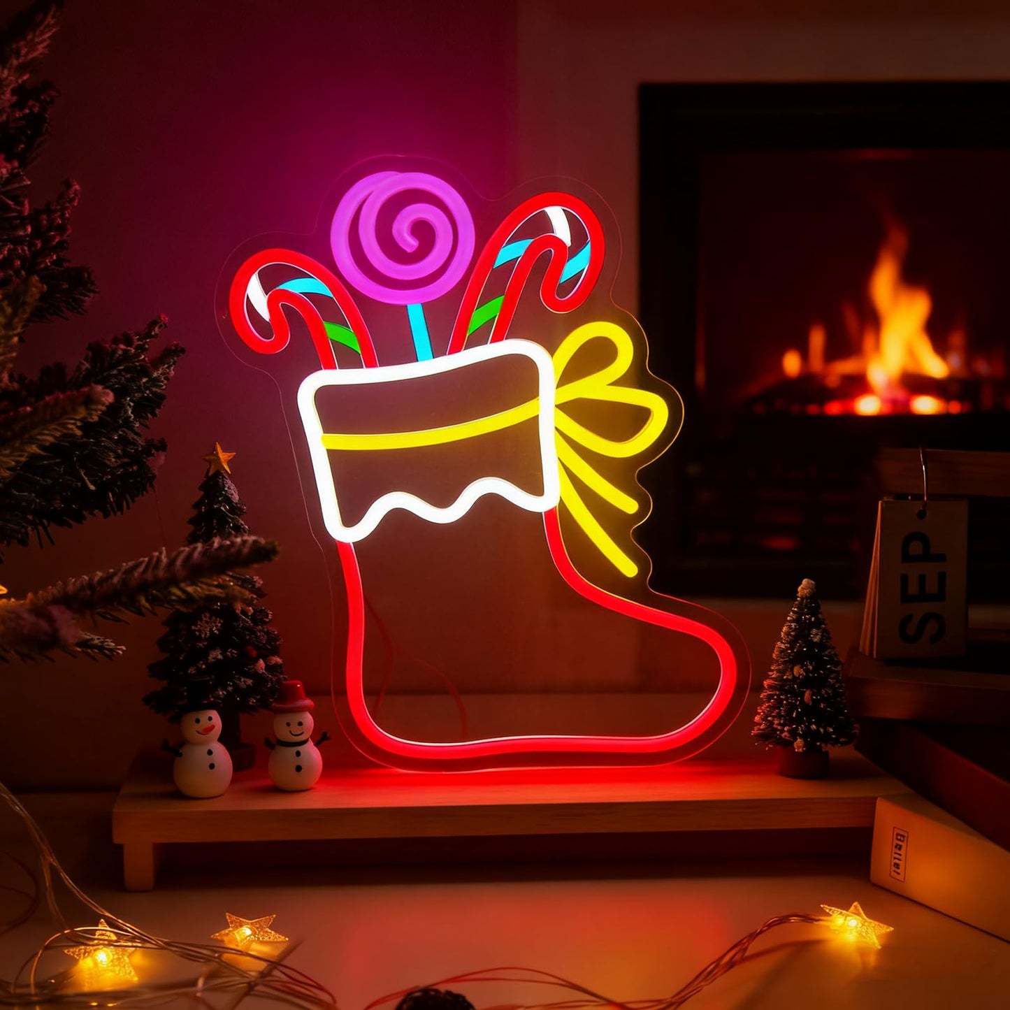 Mvorixa Christmas Stocking Neon Sign, Dimmable LED Neon Christmas Wall Lights, Xmas Decoration for Indoor Holiday Party, Kids Bedroom, Living Room, Bar, Pub, Xmas Tree, Window Display Decor, New Year Gift