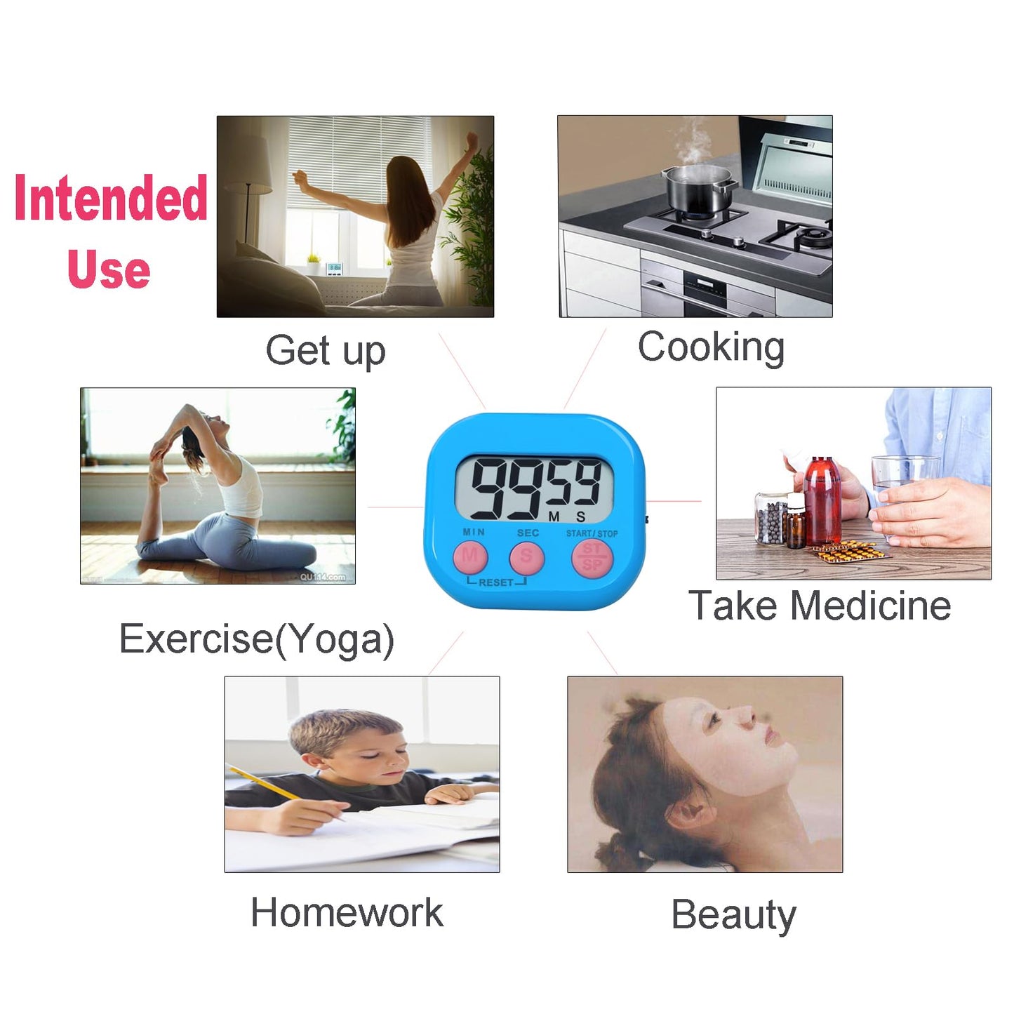 Timers, BESTWYA Magnetic Timer with Clear LCD Screen 3 Big Buttons On/Off Switch Count Up and Down Function for Kitchen,Study,Work,Exercise Training,Outdoor Activities (6,6 Colors)