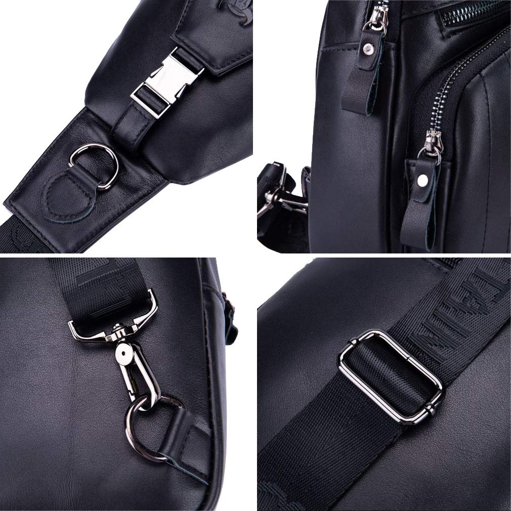 Hebetag Leather Sling Bag Crossbody Backpack for Men Women Outdoor Travel Shoulder Chest Pouch Casual Hiking Pack