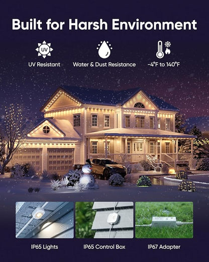 eufy Permanent Outdoor Lights E22, 50ft with 30 Triple-LED Lights, Smart RGBWW for Christmas, Daily and Holiday, IP67 Waterproof, AI Lighting Themes for Christmas Decorations, Links with Cameras