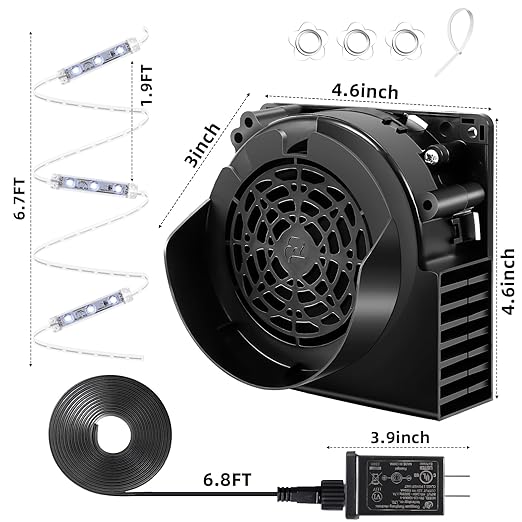 Inflatable Replacement Fan - 12V 1.0A Blower with 12V 1.5A Adapter and 5 LED Lights for Halloween Party Yard Garden Lawn Decorations (Blower 3+3LED)
