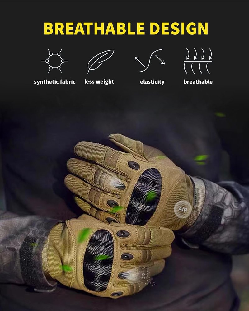 Tactical Gloves for Men - Hard Shell Knuckle Protection & Leather Palm | Ideal for Shooting, Motorcycle, Airsoft, and Climbing