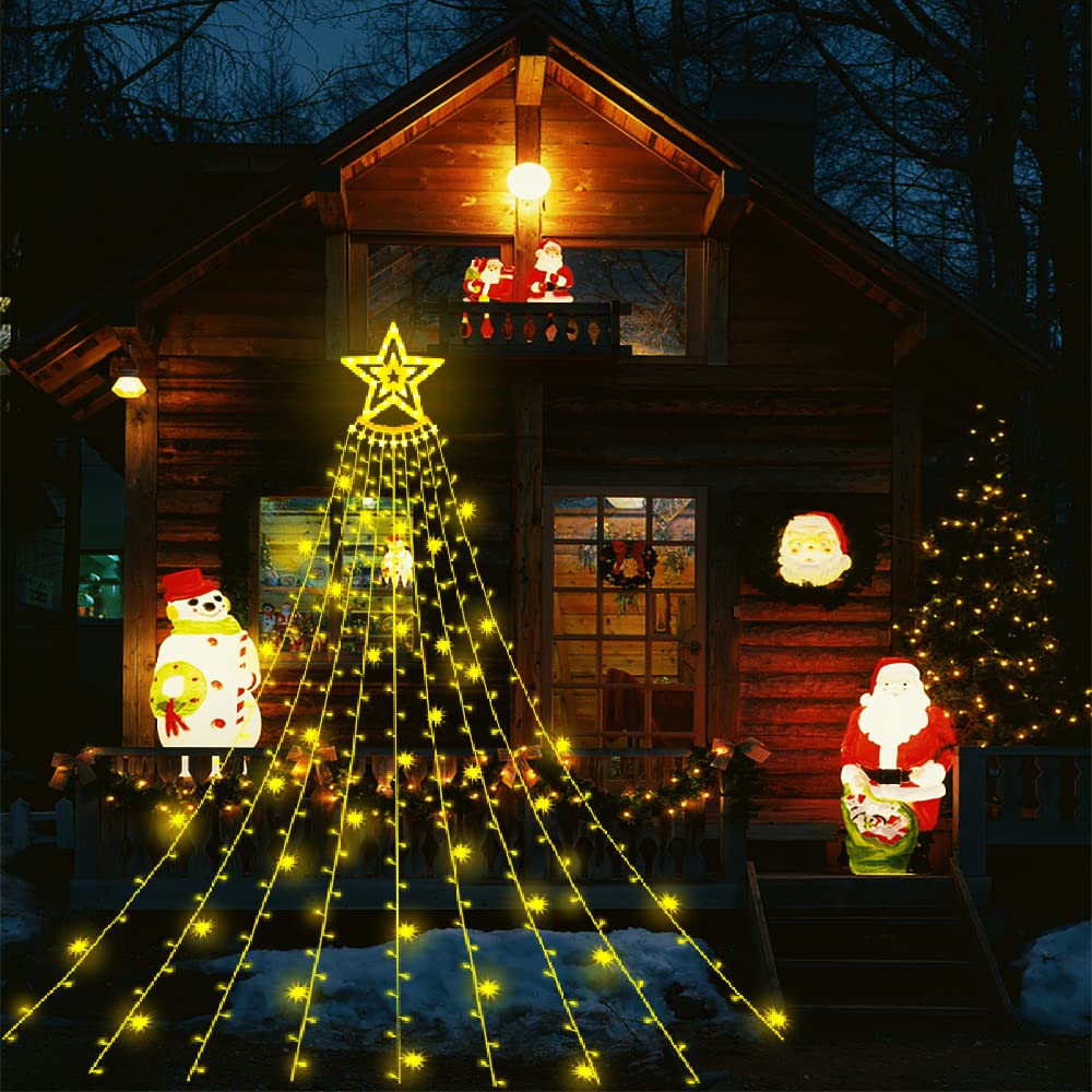 Aokudoni Christmas Lights Outdoor 12.6 ft 8-Lighting Modes Waterfall Xmas Lights Outdoor Christmas Decorations for Yard Tree House Holiday Party, Warm White