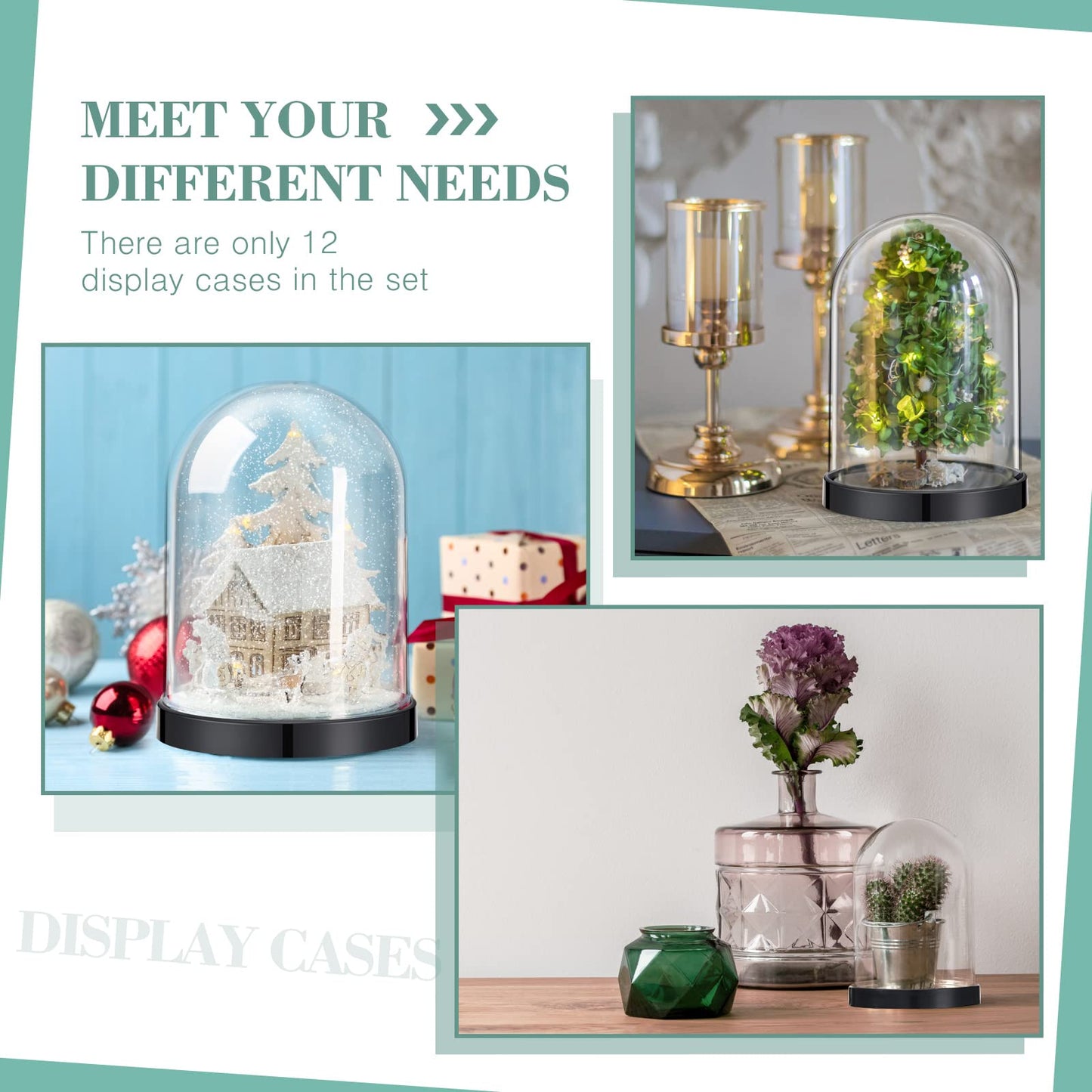 Zhengmy Plastic Dome Display Case Cloche Bell Jar with Base Clear for Collectibles Rose Office Home Tabletop Centerpiece Decoration(4 Pieces)