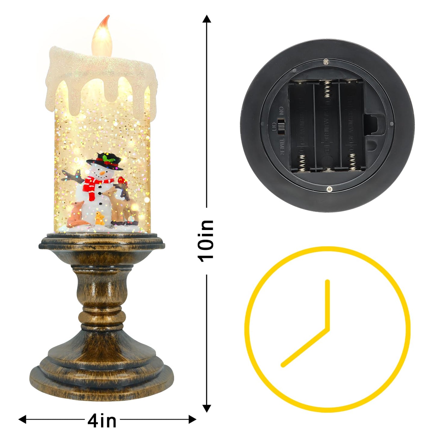 AOMIL Christmas Flameless Candles, Flickering Flameless Candles with Timer, LED Candles Battery Operated, Snow Globe Candle Light for Christmas Decorations